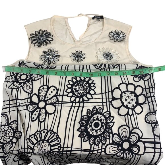 Raoul Womens 3D Floral Embellished Sleeveless 100% Silk Top Size 2 Ivory & Black - Picture 10 of 10